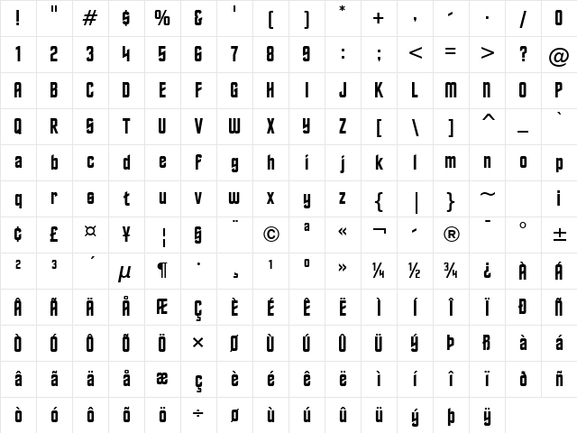 Horizon BT Regular Character Map