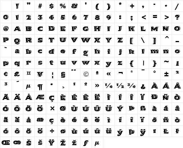Hornpype ITC Black Character Map Hornpype ITC Black Character Map