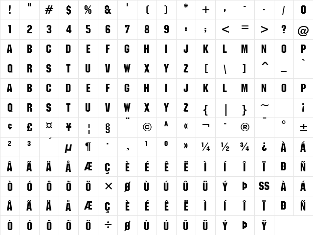 Machine BT Regular Character Map