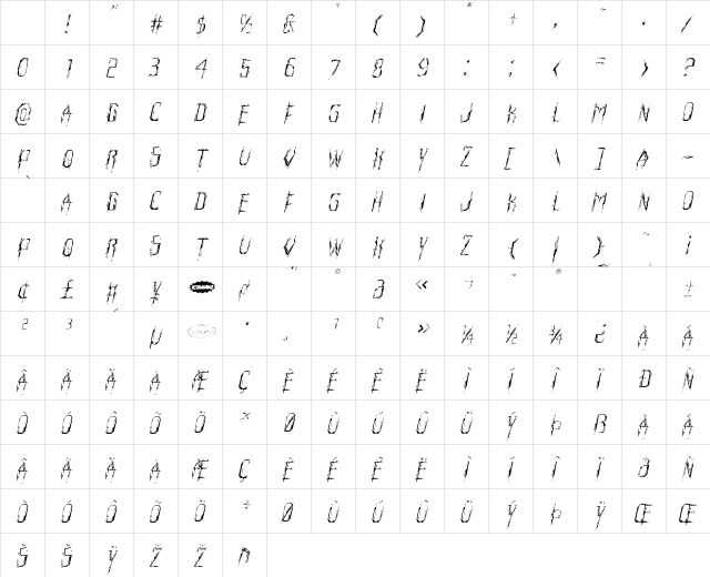 Horroroid Light Italic Light Italic Character Map Horroroid Light Italic Light Italic Character Map