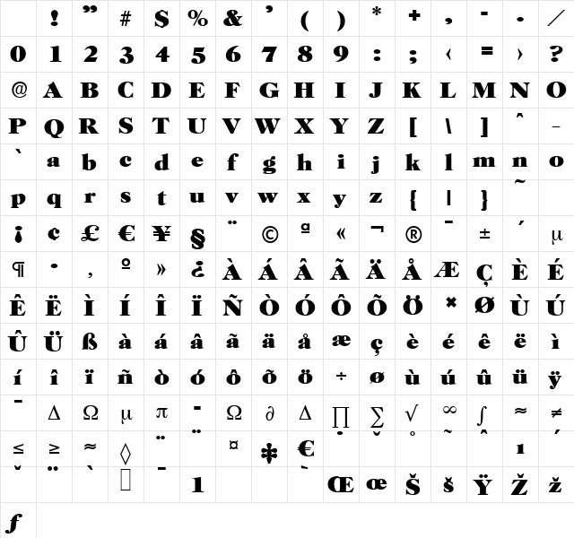 HorshamSerial-Heavy Regular Character Map HorshamSerial-Heavy Regular Character Map