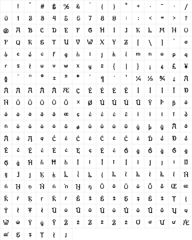 Horta Embossed Regular Character Map