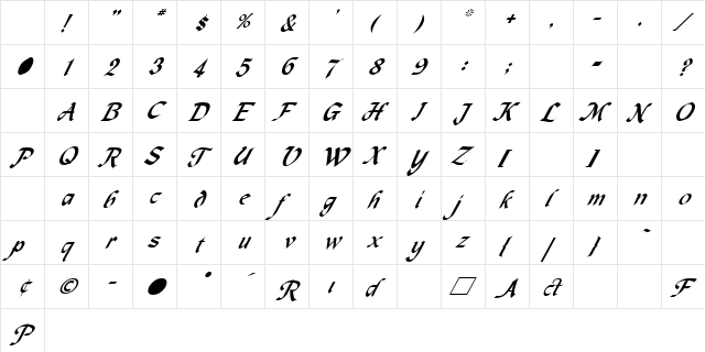 MacHumaine Italic Character Map