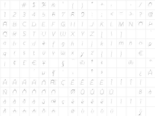 HouschkaThinItalic ThinItalic Character Map