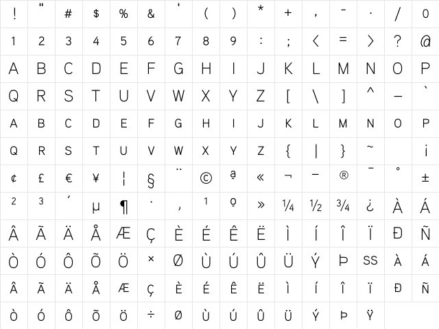 Aaux ProLight SC Regular Character Map