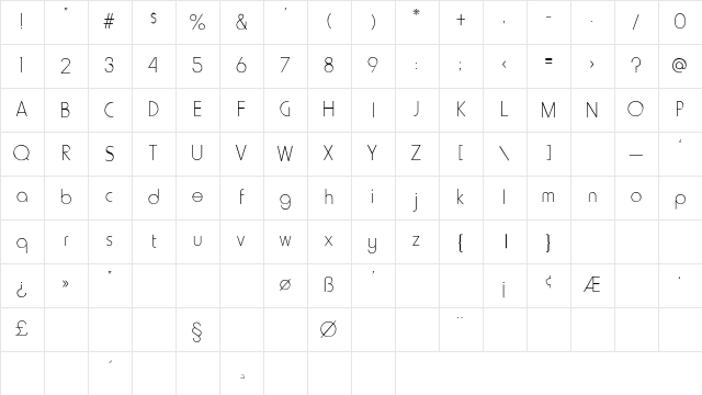 Howard-Light Regular Character Map