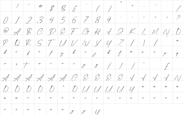 Anthonio Script Regular Character Map