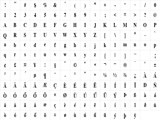 HTimesCond72 Bold Character Map
