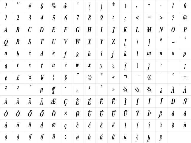 HTimesCond72 Bold Italic Character Map