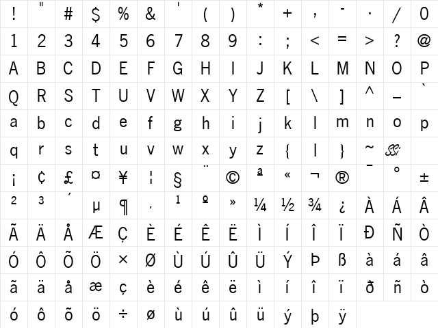 Macro SSi Regular Character Map