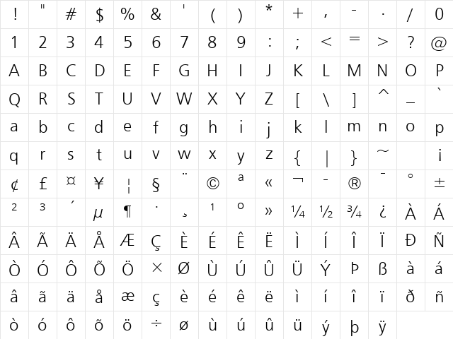 Humnst777 Lt BT Light Character Map