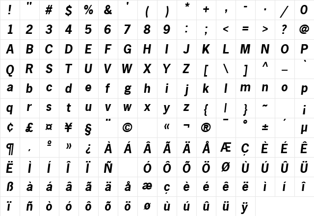 MacroBlackSSK BoldItalic Character Map