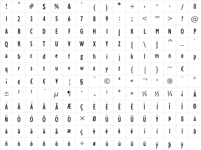 Humanst521 Cn BT Regular Character Map