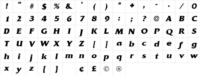 Anticlaire Display SSi Italic Character Map
