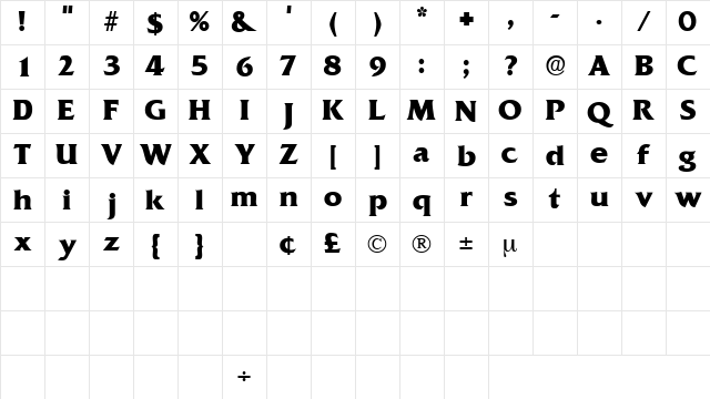 AnticlaireDisplaySSK Regular Character Map AnticlaireDisplaySSK Regular Character Map
