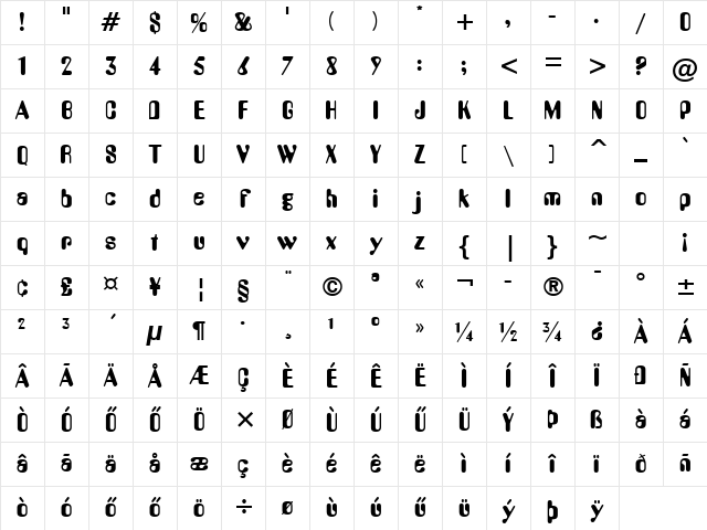 Huni_Amelon BT Regular Character Map