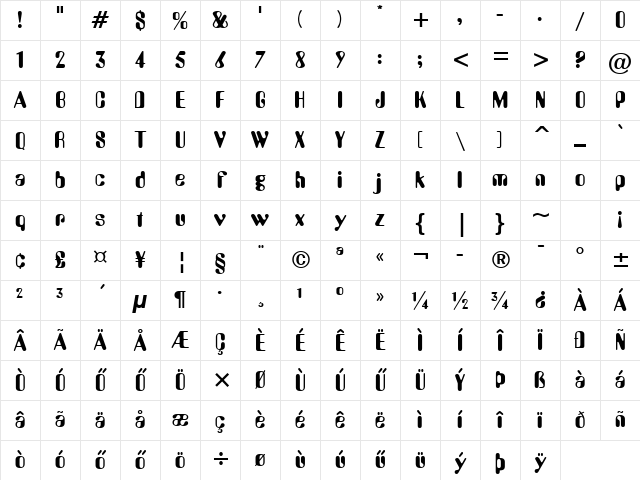 Huni_Amegf Regular Character Map