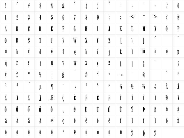 Huni_Arasz Regular Character Map Huni_Arasz Regular Character Map