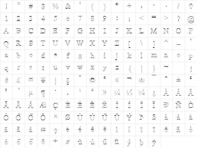 Huni_Amern Regular Character Map