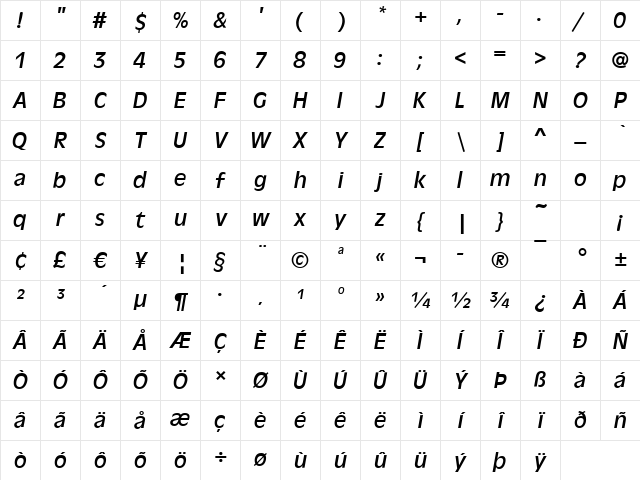 Antigone Italic Character Map