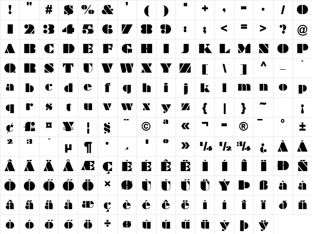 Huni_Braggad Regular Character Map