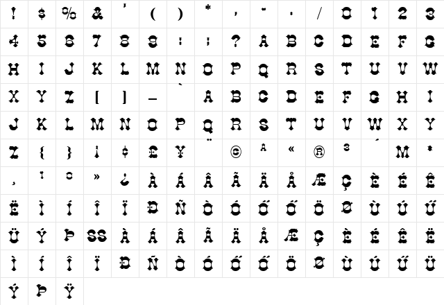 Huni_Cotta Regular Character Map