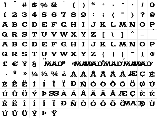 MADFONT Regular Character Map