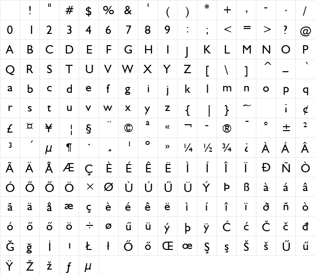 Huni_Huza Regular Character Map