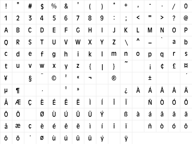 Antique-Olive Th Regular Character Map