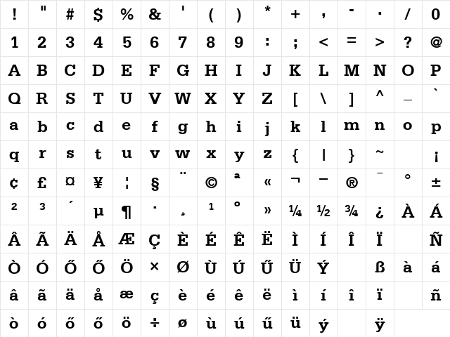 Huni_Rhyme Bold Regular Character Map