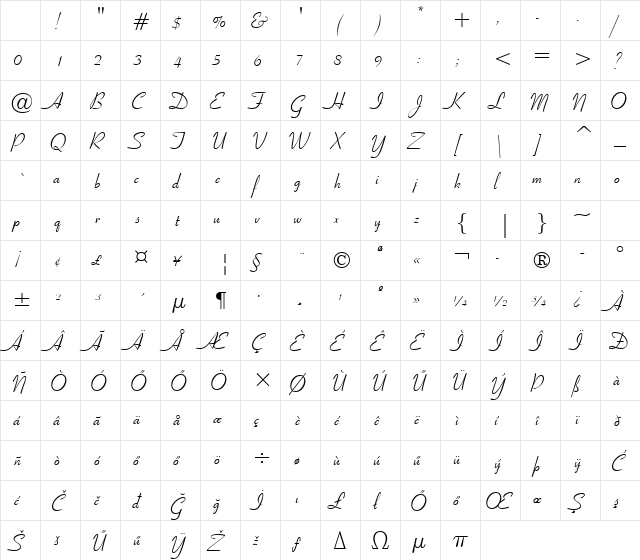 Huni_Ribbon WS Regular Character Map