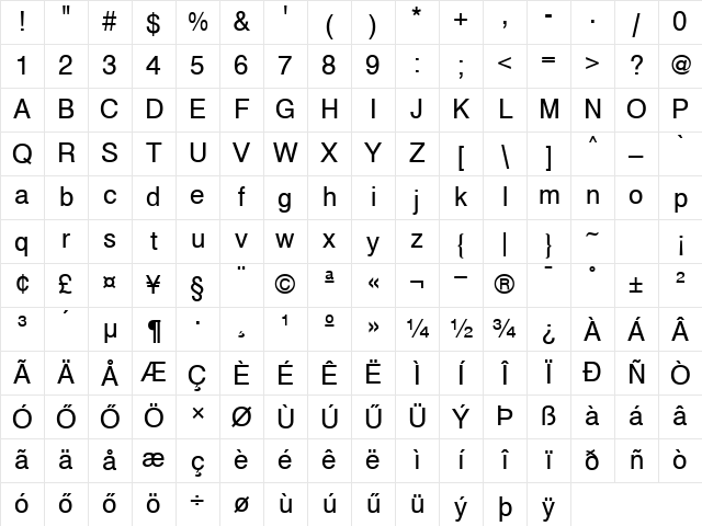 Huni_Sans Regular Character Map