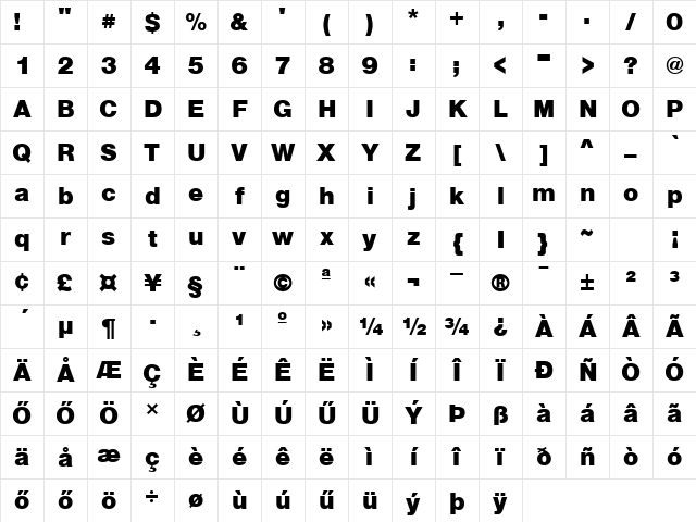 Huni_Sans Blk Regular Character Map