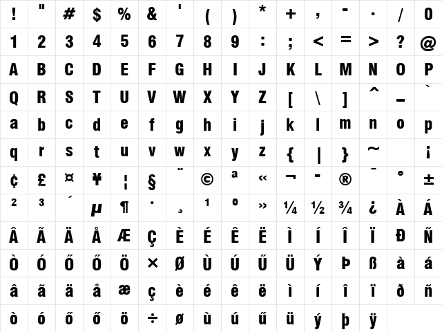 Huni_Swiss 733 BlkCn WS Regular Character Map