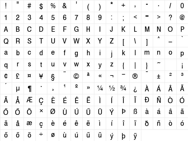 Huni_Sans Cn Regular Character Map