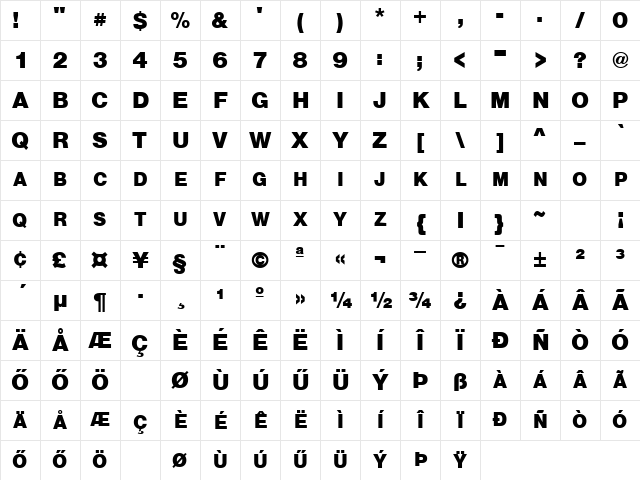Huni_Sans ExpBlk Regular Character Map