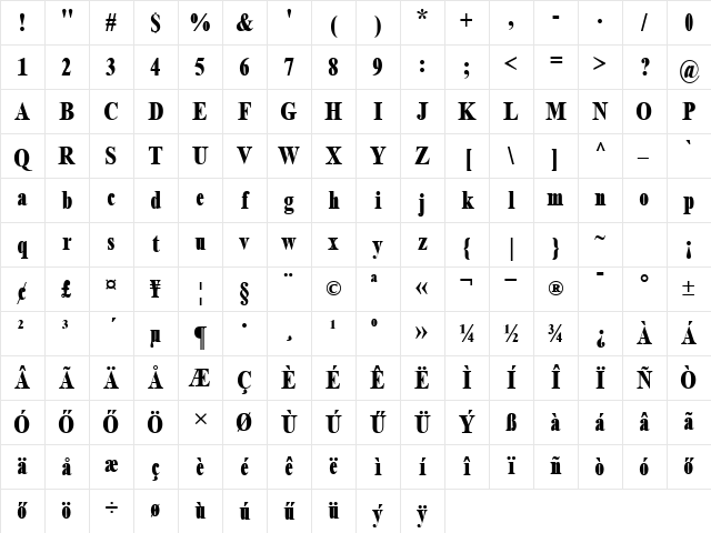 Huni_TimesNueve Cn Bold Regular Character Map