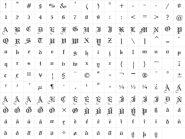 Huni_Weddq Regular Character Map