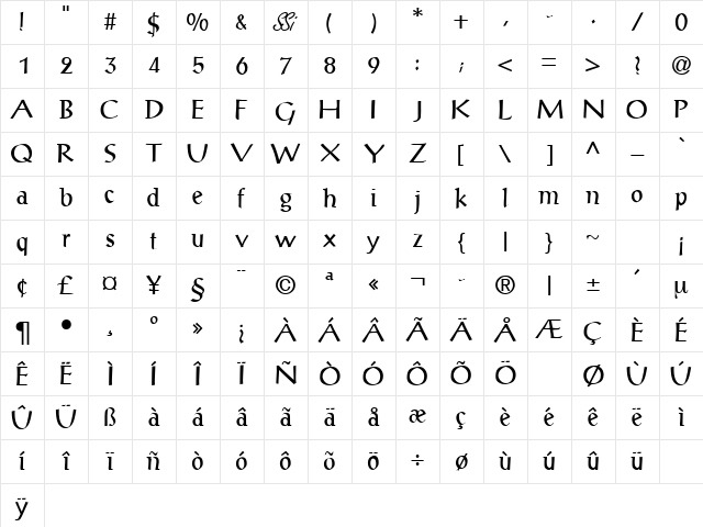 AntiquaLightSSK Regular Character Map