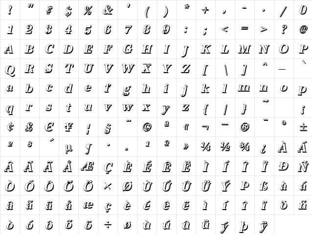 AntiquaSh-Cd BoldItalic Character Map