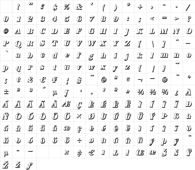 AntiquaSh-Cd-Heavy Italic Character Map