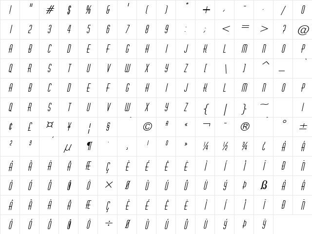 Hustle BoldItalic Character Map