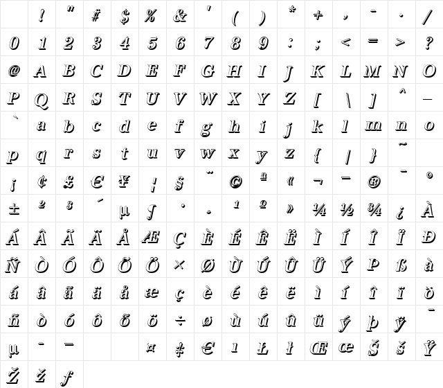 AntiquaSh-Cd-Medium Italic Character Map