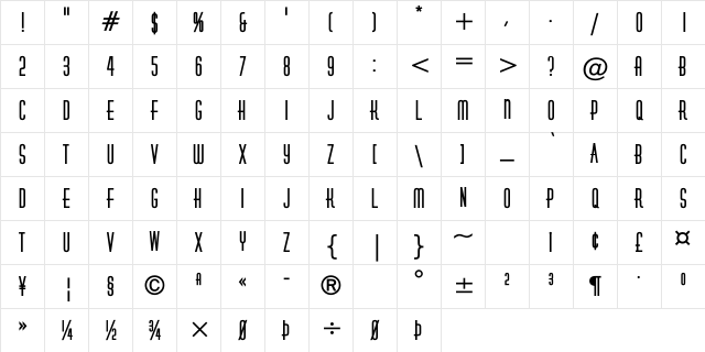 Huxley Titling Regular Character Map