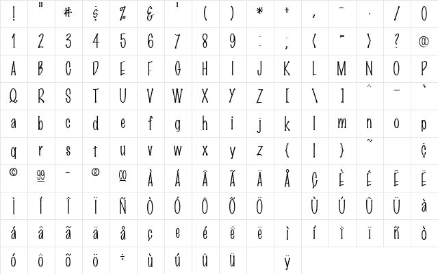 MarkerFinePoint-Plain Regular Character Map