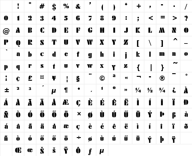 Hu_Aramis Regular Character Map Hu_Aramis Regular Character Map
