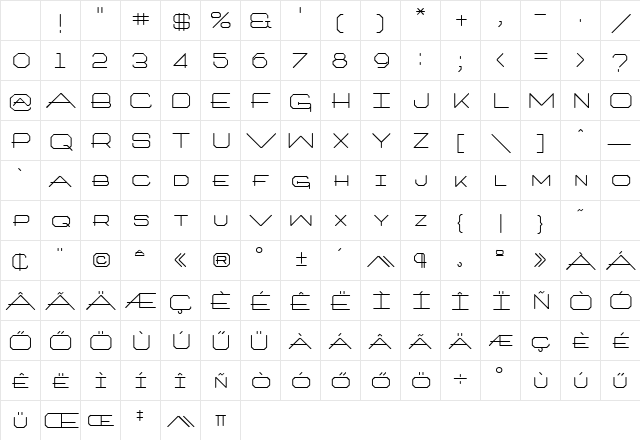 Hu_Arca Regular Character Map