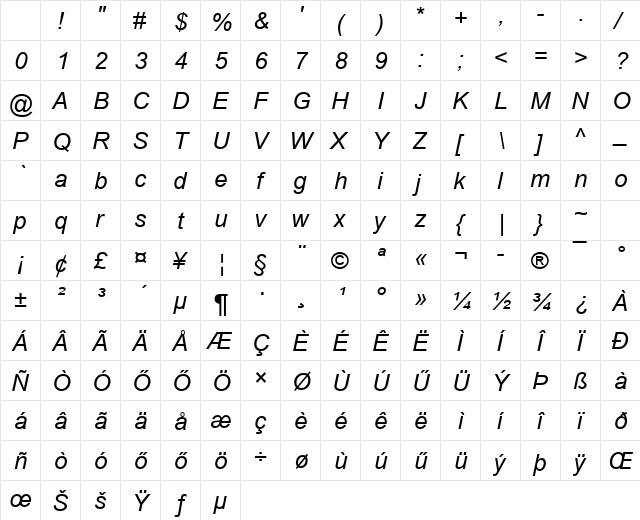 Hu_Arily Regular Character Map Hu_Arily Regular Character Map