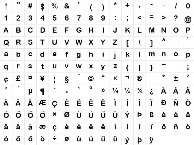 Hu_Arizona Regular Character Map