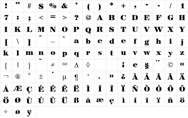 MagazineHeavy Regular Character Map